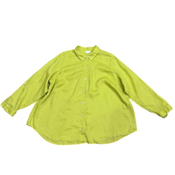 J Jill Love Linen Button Long Sleeve Blouse, Citron, 2X - Picture 1 of 7